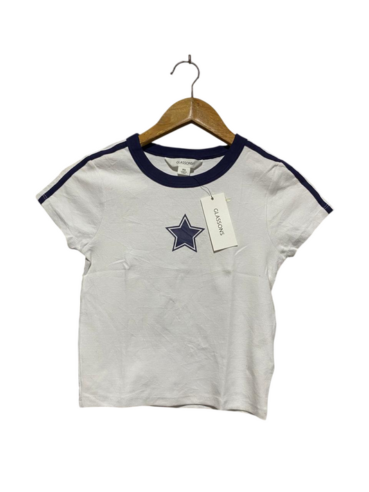 GLASSON |XS| BUST 13| B6| WHITE STAR GRAPHIC CROP T-SHIRT
