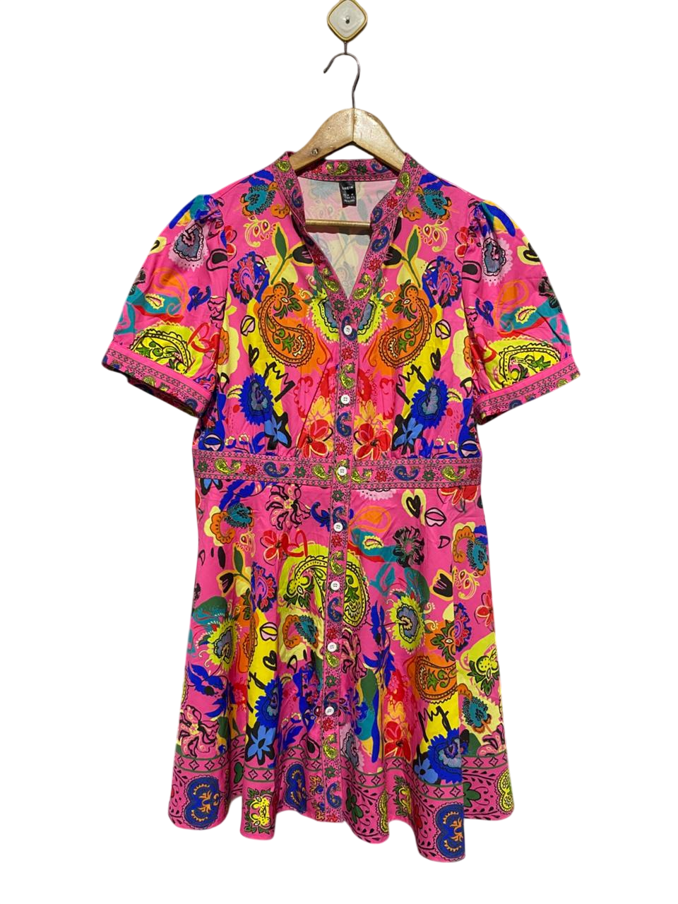 SHEIN |L| BUST 19| B6| VIBRANT MULTICOLOR PAISLEY PRINT SHIRT DRESS