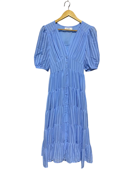 ST FROCK |M| BUST 16| B6| CHIC SKY BLUE PLEATED BUTTON-DOWN MIDI DRESS