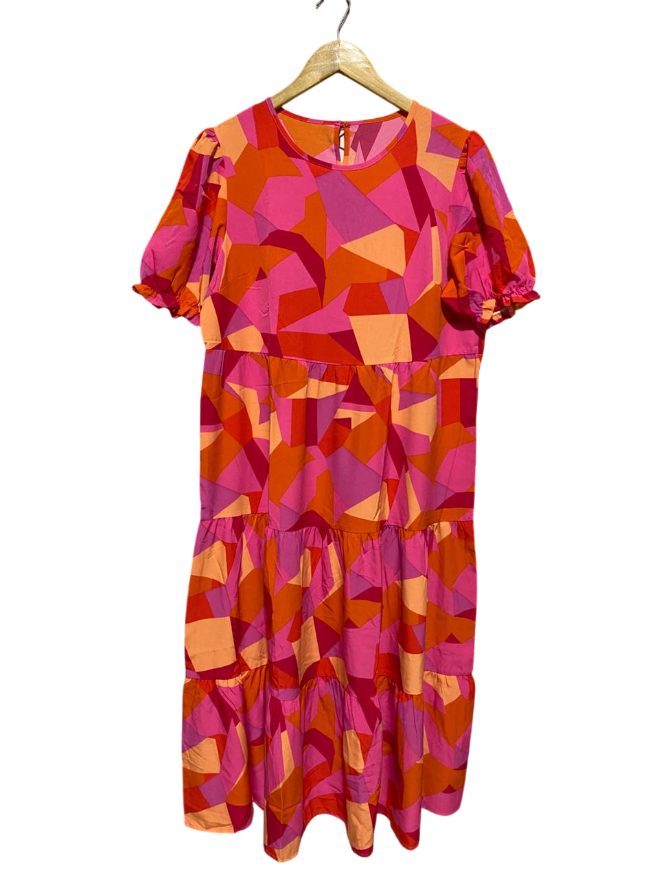 SHEIN |L| BUST 21| B6| VIBRANT GEOMETRIC PRINT TIERED MIDI DRESS