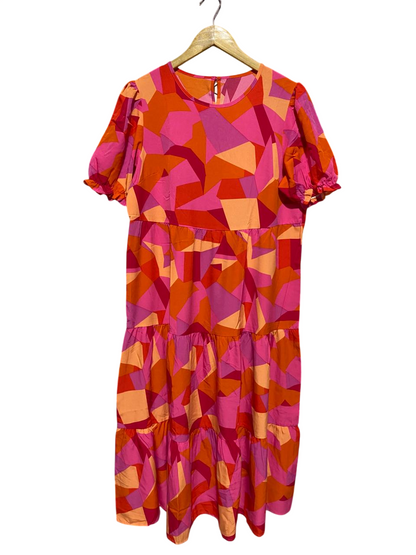 SHEIN |L| BUST 21| B6| VIBRANT GEOMETRIC PRINT TIERED MIDI DRESS