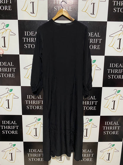SCANLAN THEODORE |L| BUST 20| B6| SOPHISTICATED BLACK V-NECK KNOT-FRONT MIDI DRESS
