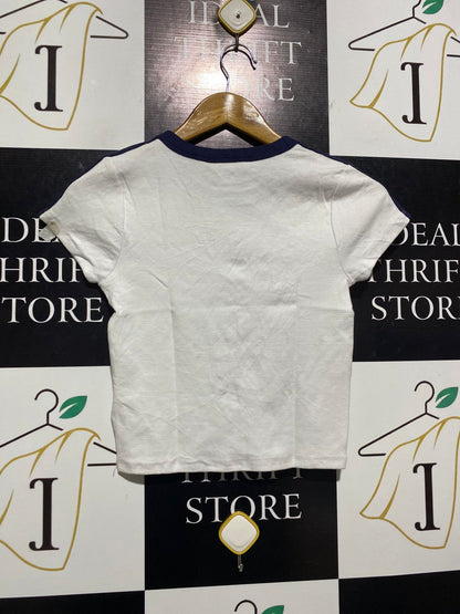 GLASSON |XS| BUST 13| B6| WHITE STAR GRAPHIC CROP T-SHIRT