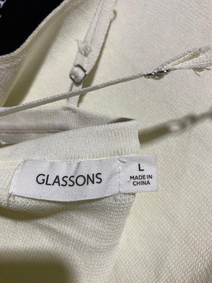 GLASSON |L| BUST 14| B6| ELEGANT CREAM KNIT HALTER TOP WITH FAUX PEARL BEADED STRAPS