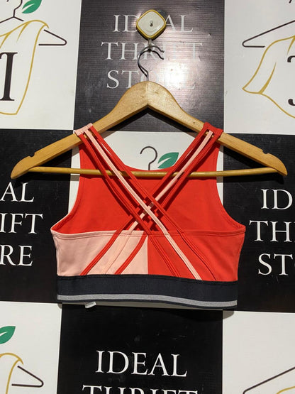 M&S |XS| BUST 12| B5| PREMIUM COLOR-BLOCK RACERBACK SPORTS BRA - RED & PEACH