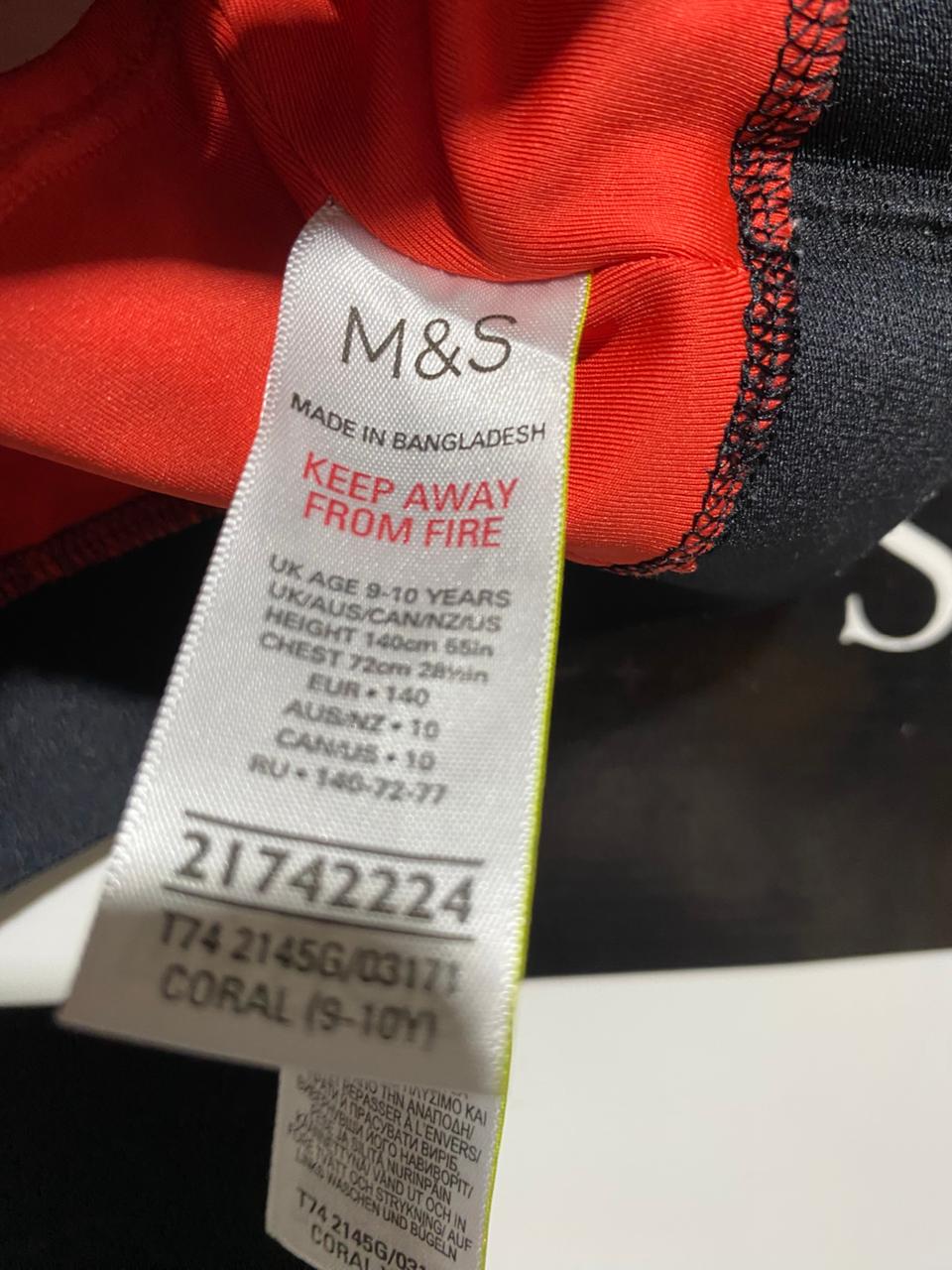 M&S |XS| BUST 12| B5| PREMIUM COLOR-BLOCK RACERBACK SPORTS BRA - RED & PEACH