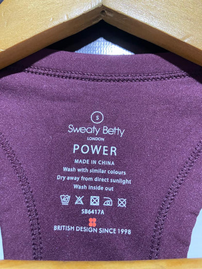 SWEATY BETTY |S| BUST 13|B5| ATHLETA POWER OF SHE PRINTED HIGH-NECK LONG-LINE SPORTS BRA – PLUM GINGHAM ABSTRACT