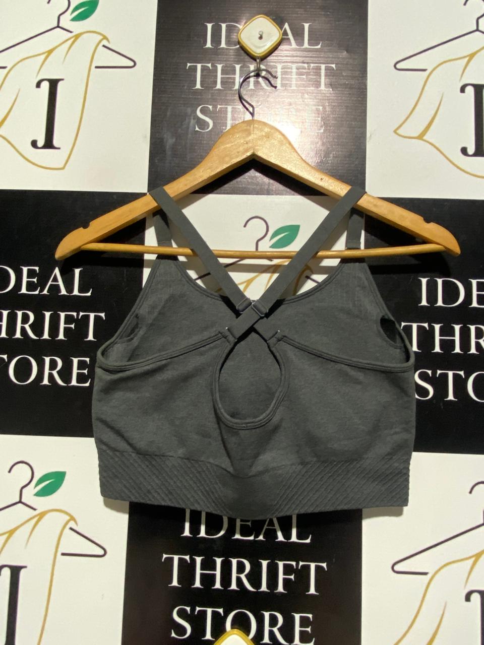 USAPRO |XS| BUST 12| B5| CHARCOAL GREY SEAMLESS CROSS-BACK PERFORMANCE SPORTS BRA