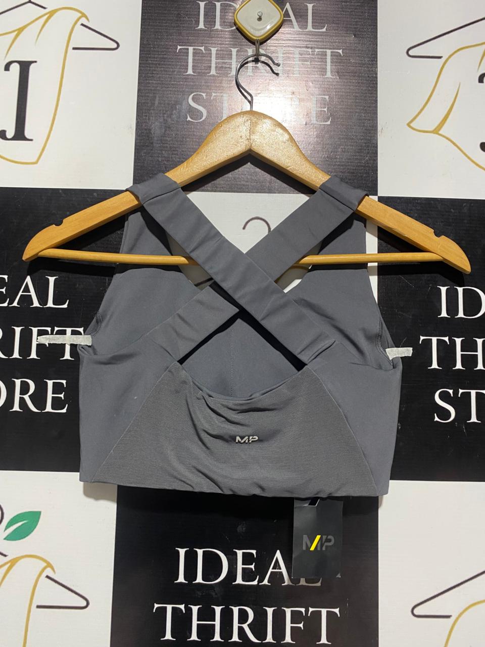 MP |S| BUST 13| B5| LADIES CROSS-BACK PERFORMANCE SPORTS BRA IN CHARCOAL GREY