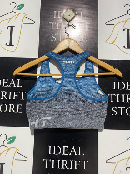 ECHT |M| BUST 13| B5| LADIES SEAMLESS OMBRE RACERBACK SPORTS BRA IN BLUE AND GREY