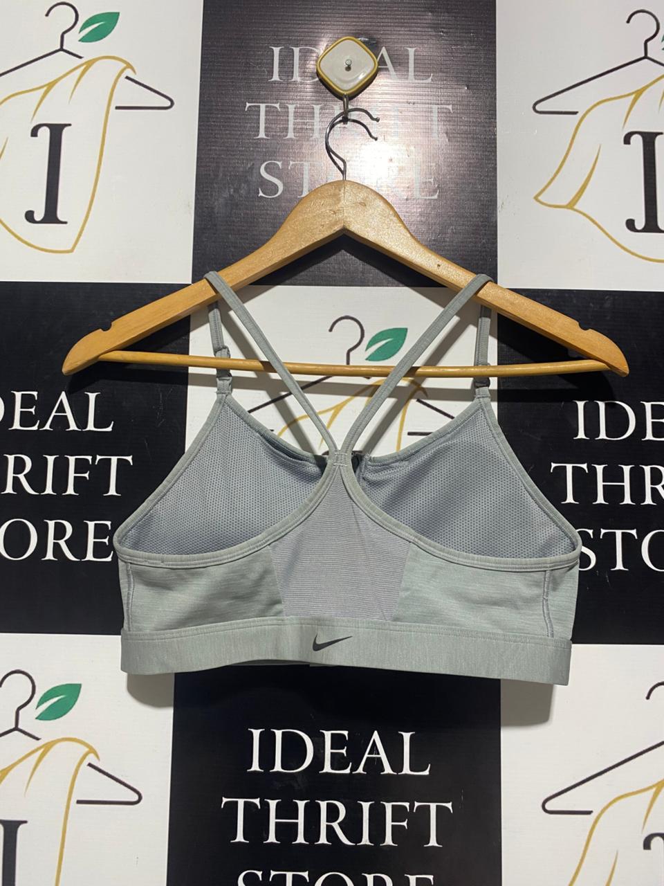 NIKE |M| BUST 14| B5| LADIES DRI-FIT ZIP-FRONT ADJUSTABLE SPORTS BRA IN SAGE HEATHER
