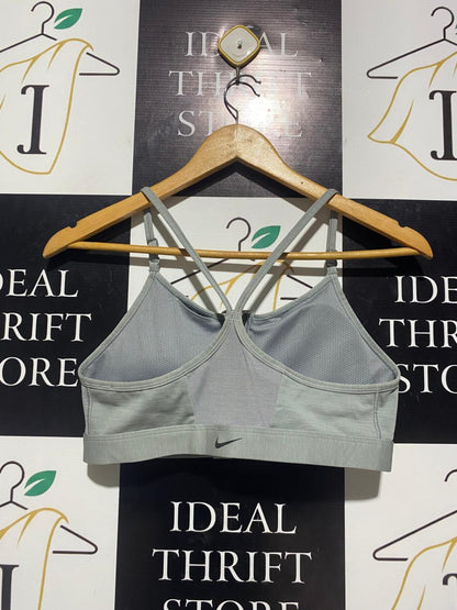 NIKE |M| BUST 14| B5| LADIES DRI-FIT ZIP-FRONT ADJUSTABLE SPORTS BRA IN SAGE HEATHER