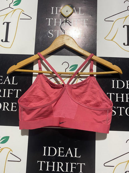 NIKE | M| BUST 14| B5| LADIES DRI-FIT ZIP-FRONT ADJUSTABLE SPORTS BRA IN CORAL PINK