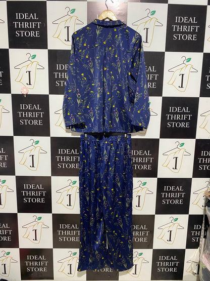 UNIQLO |M| B5| ELEGANT NAVY BOTANICAL SATIN PYJAMA SET