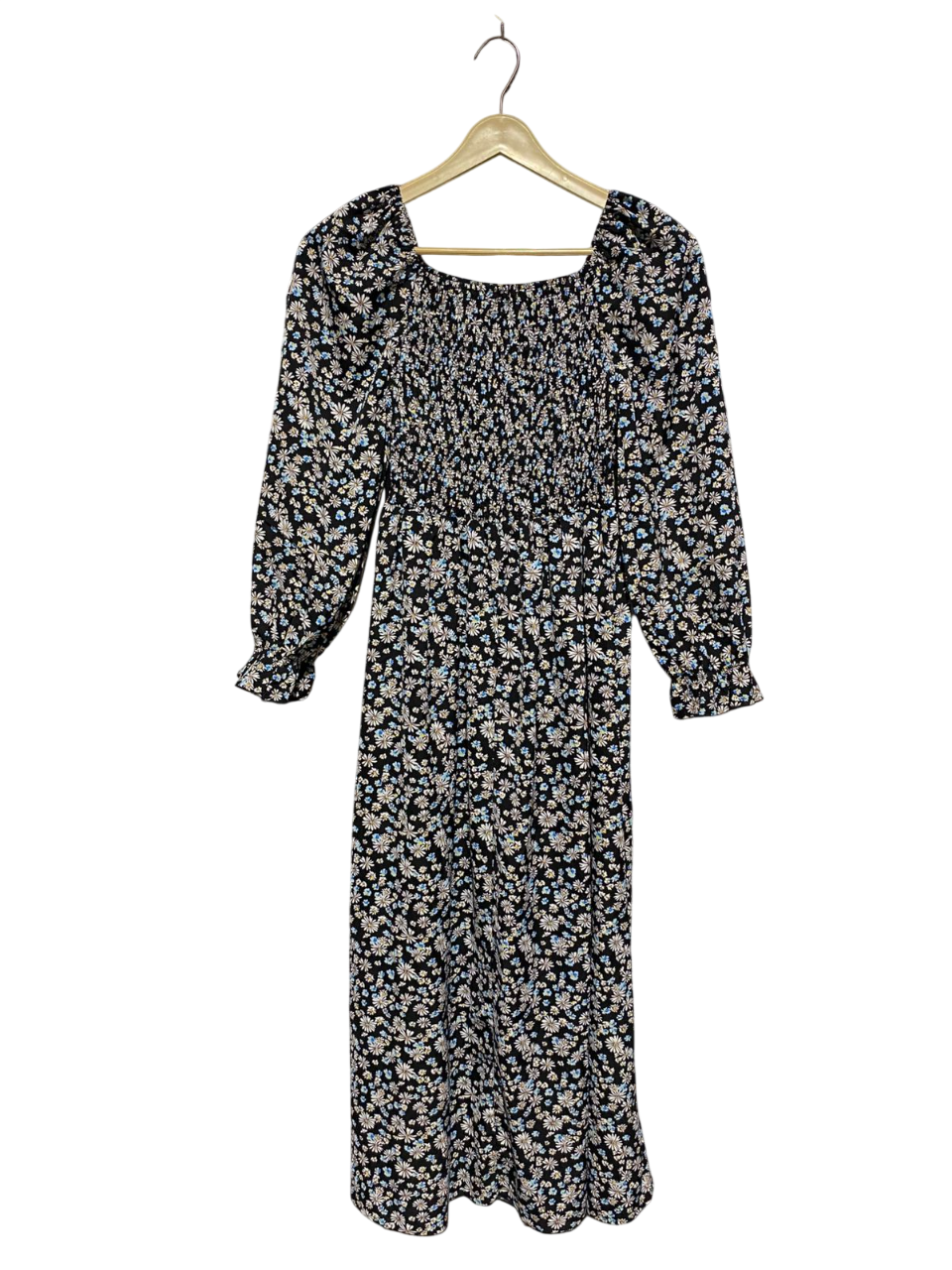 SHEIN |M| BUST 12| B6| VINTAGE FLORAL SMOCKED MIDI DRESS WITH PUFF SLEEVES