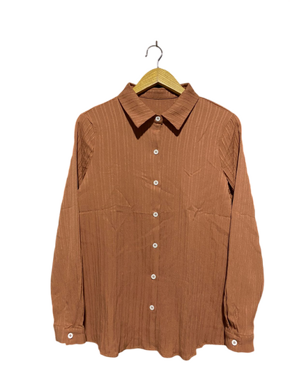 SHEIN |M| BUST 20| B6| RUST ORANGE RIBBED TEXTURED BUTTON-DOWN SHIRT