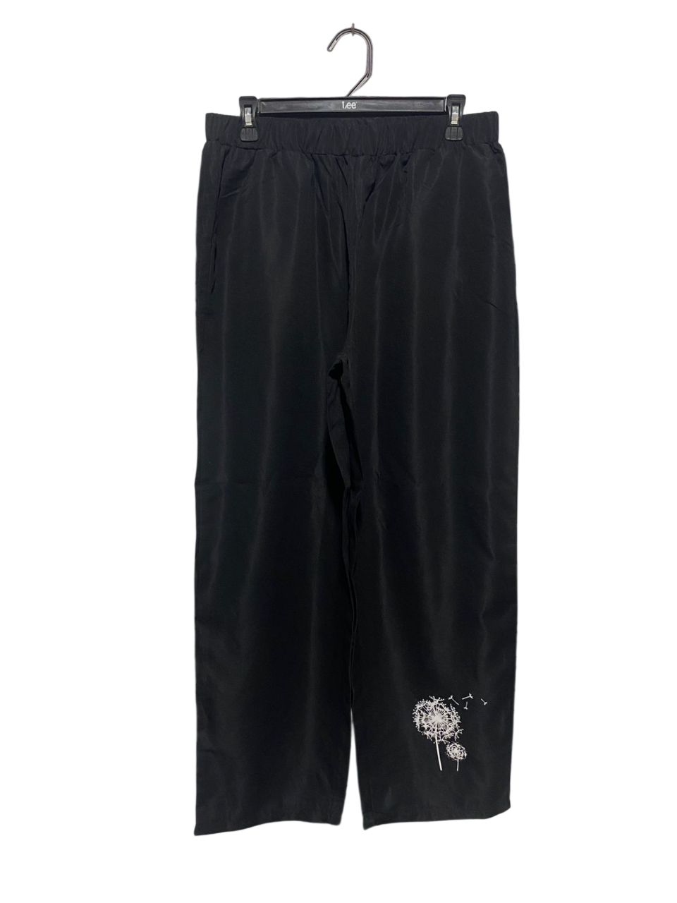 |XL| WAIST 30| B6| BLACK WIDE LEG PANTS WITH DANDELION EMBROIDERY