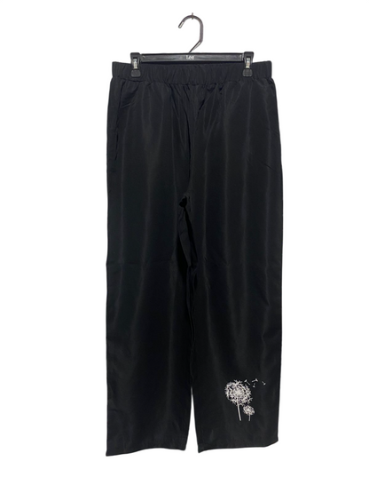 |XL| WAIST 30| B6| BLACK WIDE LEG PANTS WITH DANDELION EMBROIDERY