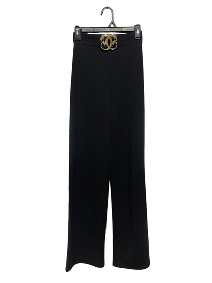 PRETTYLITTLE THING |S| WAIST 24 |B6| HIGH-WAISTED BLACK WIDE LEG PANTS WITH GOLD EMBELLISHMENT