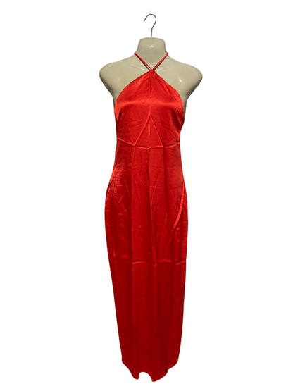ZARA |S| BUST 14| B6| STRIKING SCARLET RED SATIN HALTER NECK MAXI DRESS