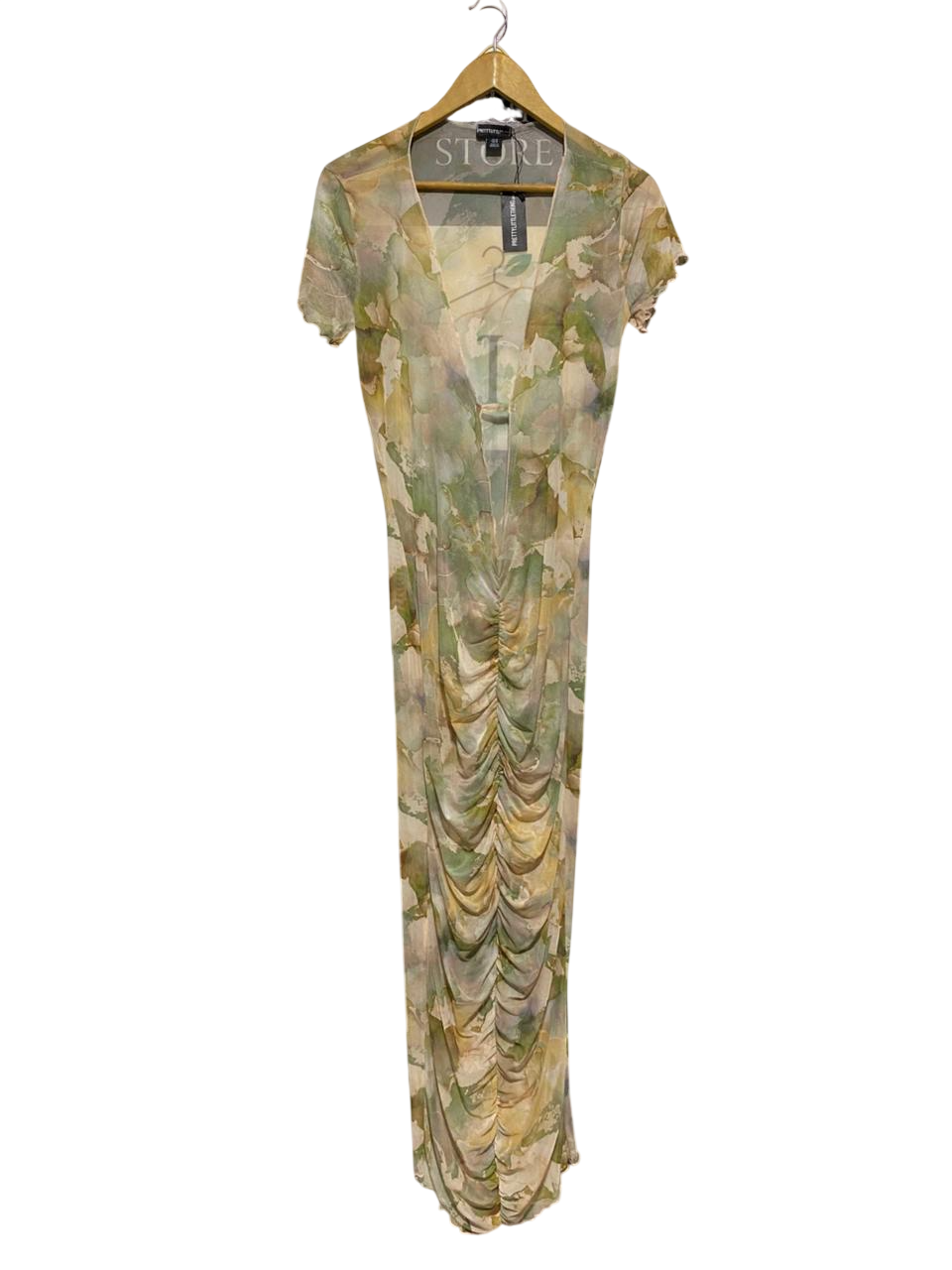 PRETTYLITTLE THING |L| BUST 17| B6| WATERCOLOUR FLORAL MESH RUCHED MAXI DRESS