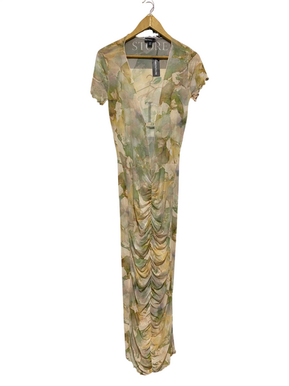 PRETTYLITTLE THING |L| BUST 17| B6| WATERCOLOUR FLORAL MESH RUCHED MAXI DRESS