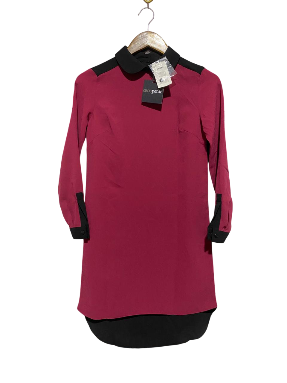 ASOS |M| BUST 17|B6| CONTRAST COLLAR MINI DRESS IN BERRY AND BLACK