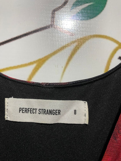 PERFECT STRANGER |S| BUST 13| B6| VIBRANT RED FLORAL MESH SLIP MAXI DRESS IN BLACK