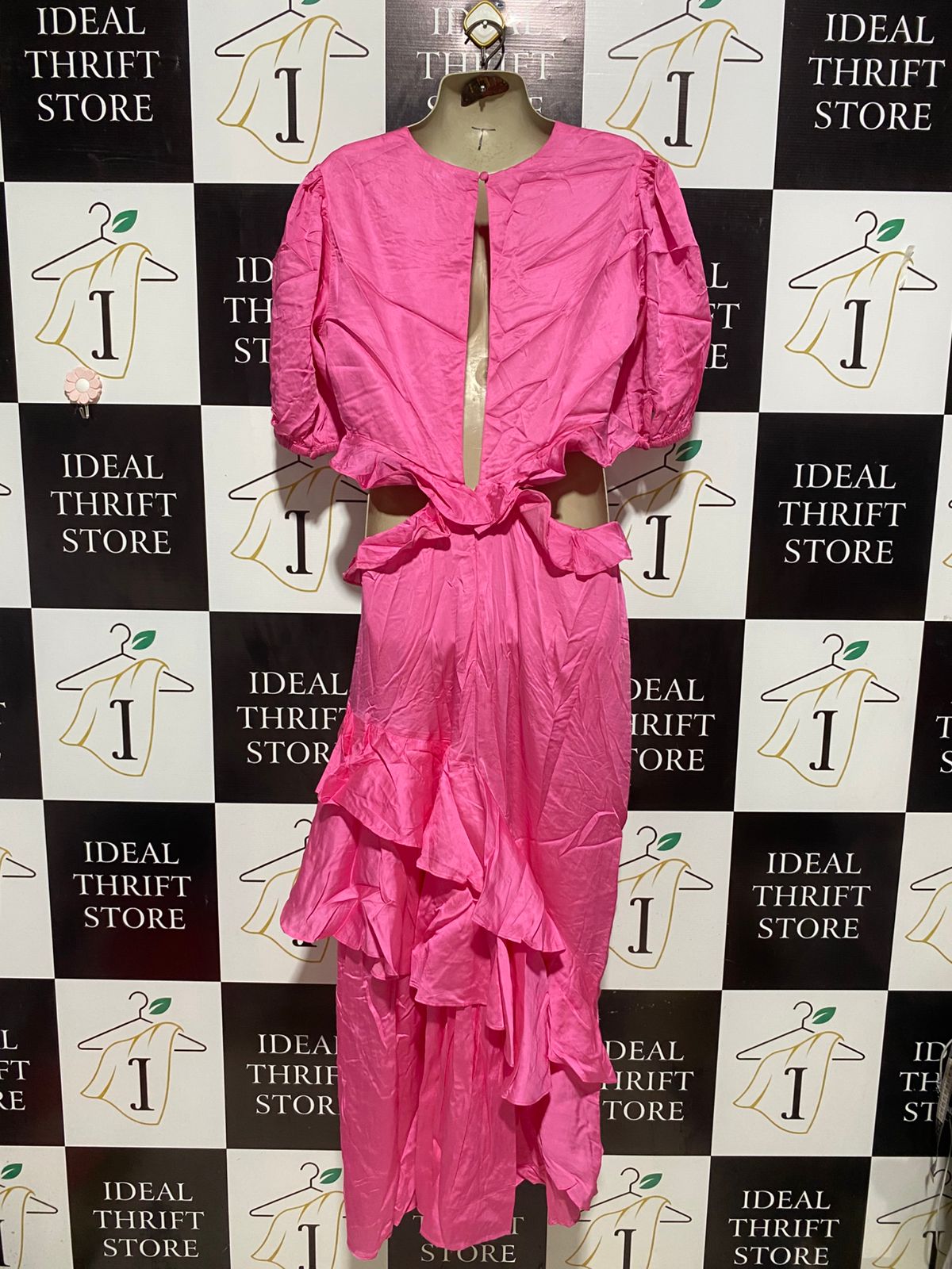 NEVER FULLY DRESSED |L| BUST | B6| VIBRANT BUBBLEGUM PINK RUFFLE CUT-OUT MAXI DRESS