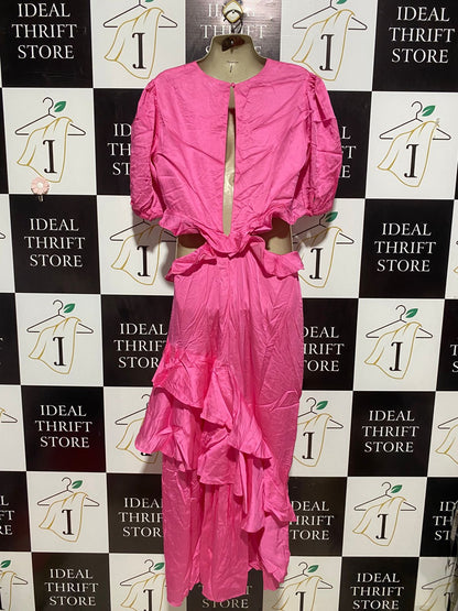 NEVER FULLY DRESSED |L| BUST | B6| VIBRANT BUBBLEGUM PINK RUFFLE CUT-OUT MAXI DRESS