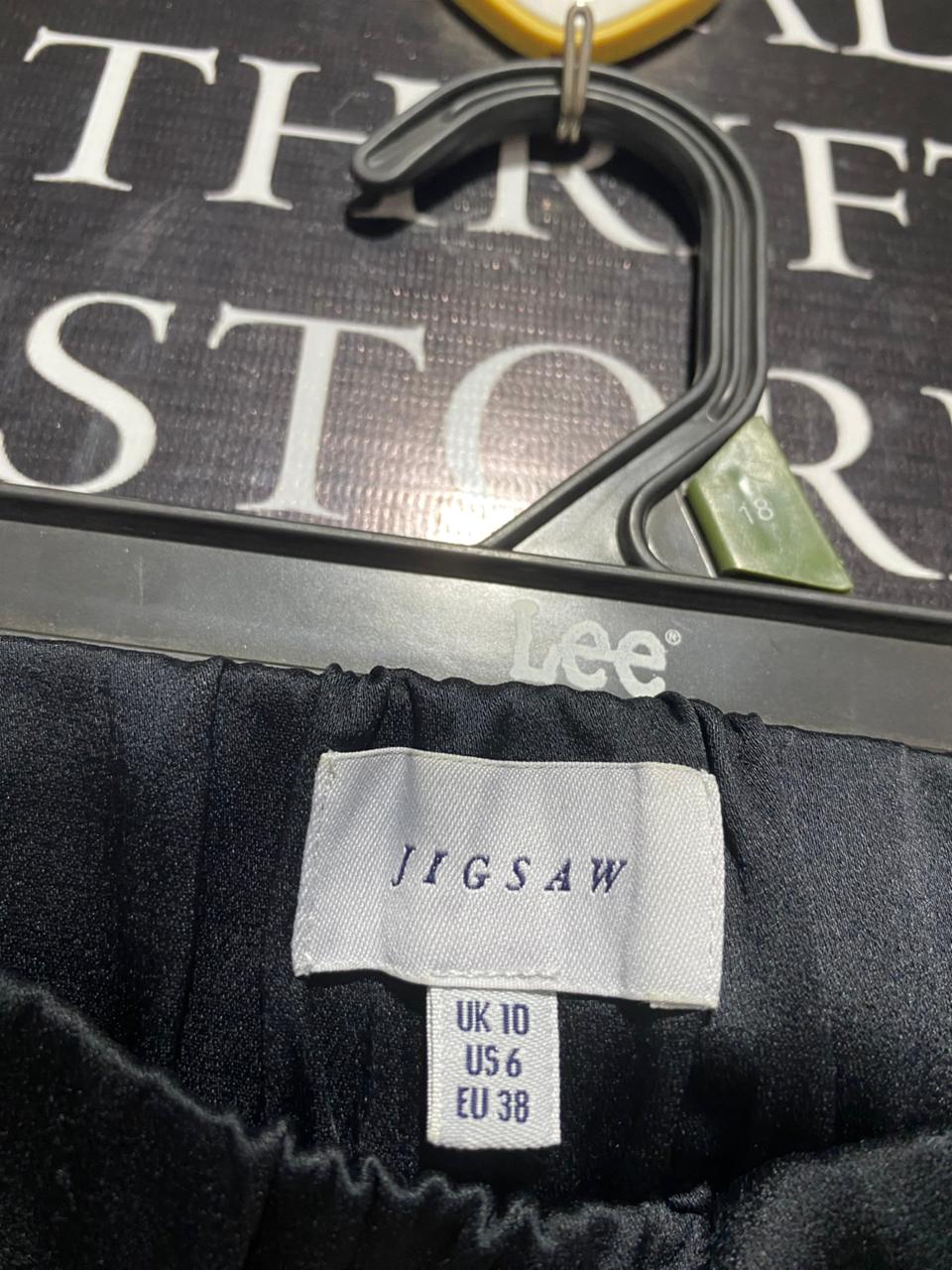 JIGSAW |M| WAIST 28| B6| ELEGANT SATIN-TRIM HIGH-WAISTED WIDE LEG TROUSERS