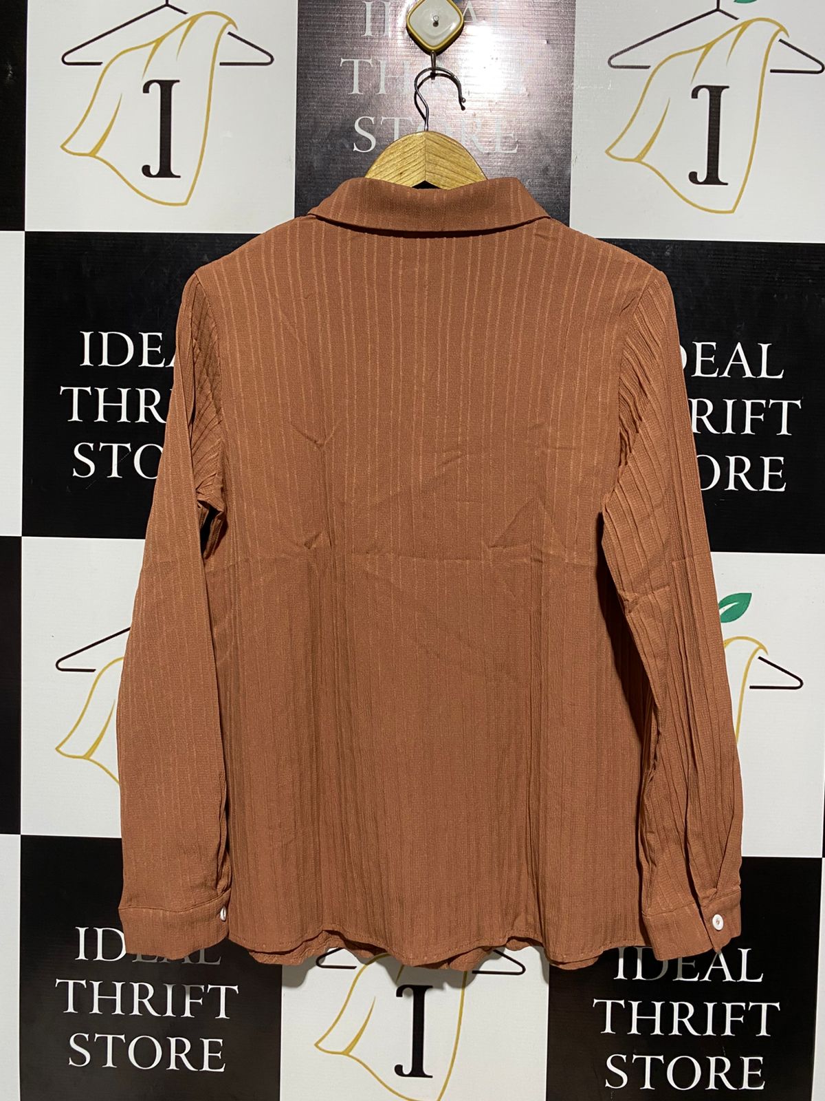 SHEIN |M| BUST 20| B6| RUST ORANGE RIBBED TEXTURED BUTTON-DOWN SHIRT