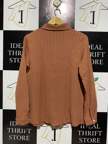 SHEIN |M| BUST 20| B6| RUST ORANGE RIBBED TEXTURED BUTTON-DOWN SHIRT