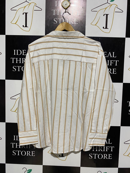 PREVIEW |XL| BUST 24| B6| PREVIEW TAN AND WHITE VERTICAL STRIPED BUTTON-DOWN SHIRT