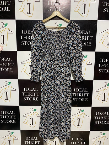 SHEIN |M| BUST 12| B6| VINTAGE FLORAL SMOCKED MIDI DRESS WITH PUFF SLEEVES