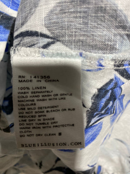 BLUE ILLUSION |L| BUST 23| B6| FLORAL PRINT LINEN BLEND V-NECK TUNIC TOP