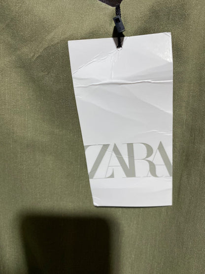 ZARA |XS| BUST 14| B6| OLIVE GREEN CUT-OUT SLIP MIDI DRESS