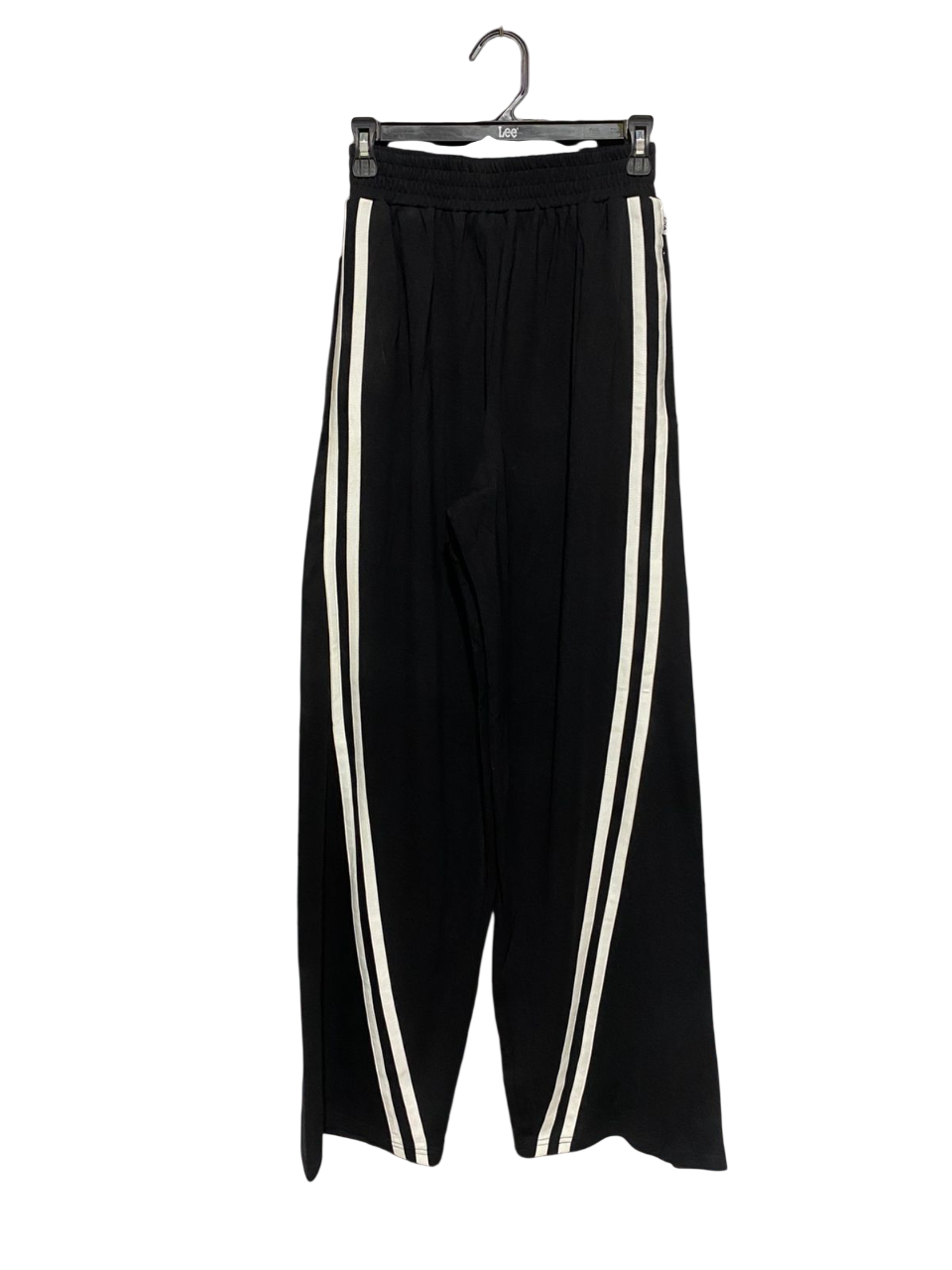 EP ATHLEISUE | XS| WAIST 24| B6| : WOMEN'S CHIC BLACK WIDE-LEG ATHLEISURE PANTS WITH SIDE STRIPES