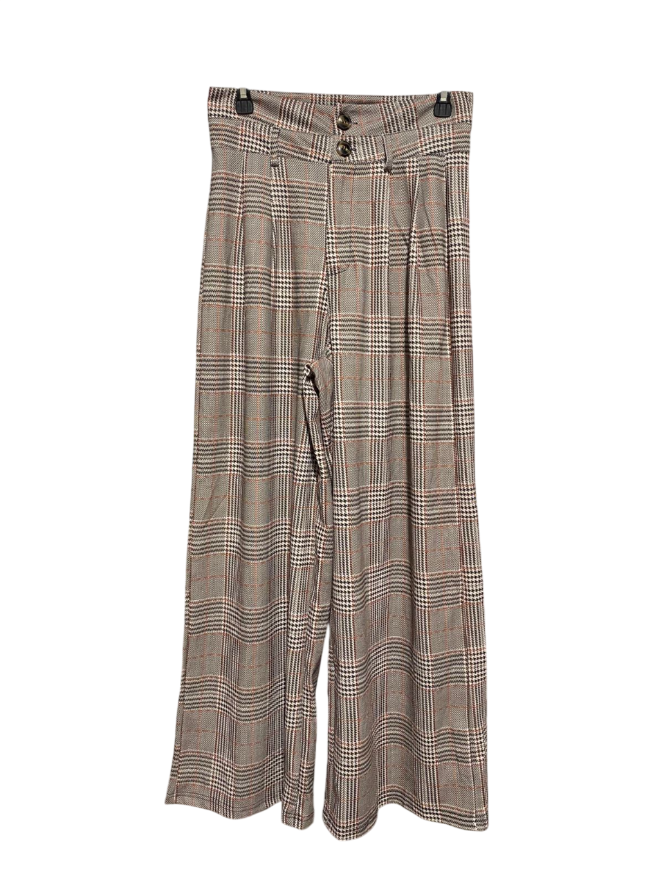 |M| WAIST 30| B6 | WOMEN'S CHIC HIGH-WAISTED PLAID WIDE-LEG TROUSERS
