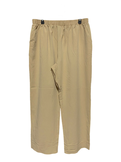 |XL| WAIST 32| B6|WOMEN'S CLASSIC BEIGE ELASTIC WAIST WIDE-LEG CASUAL PANTS