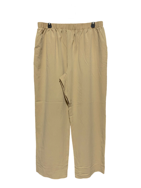 |XL| WAIST 32| B6|WOMEN'S CLASSIC BEIGE ELASTIC WAIST WIDE-LEG CASUAL PANTS