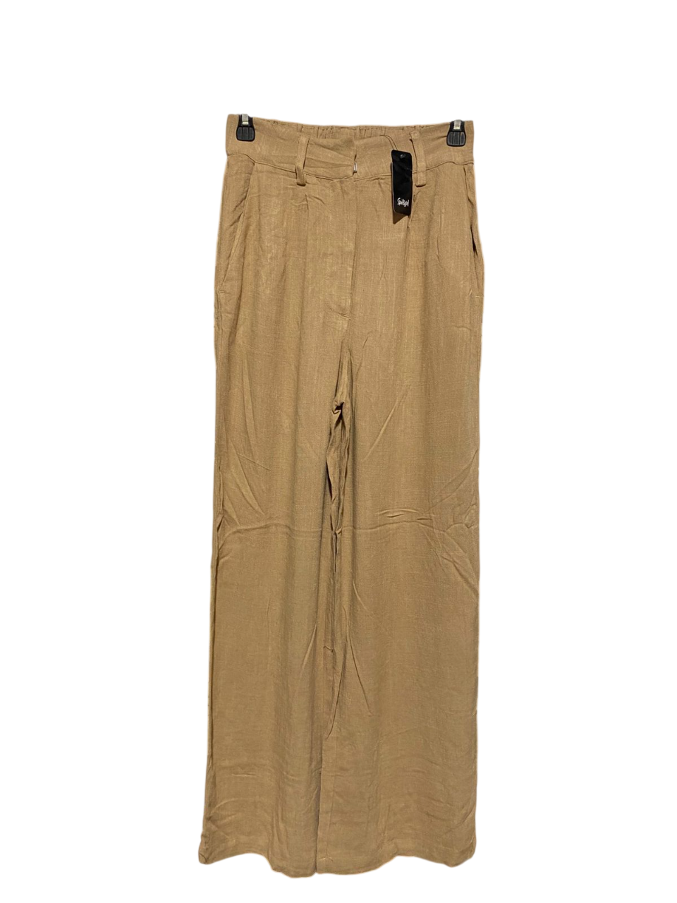 SPORTS GIRL |S| WAIST 26| B6| WOMEN'S HIGH-WAISTED WIDE-LEG LINEN BLEND TROUSERS IN CAMEL
