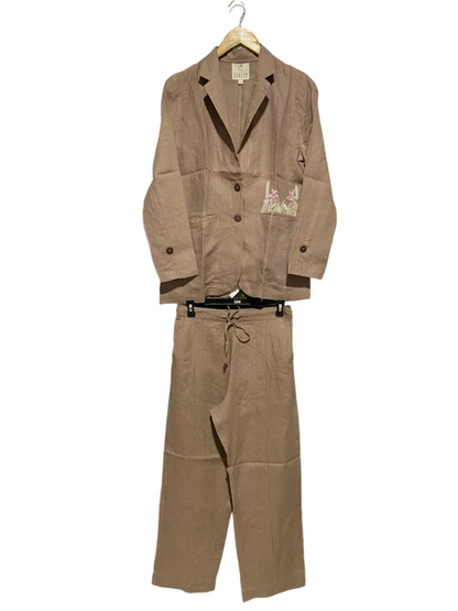 ZEBEIN |M| B6| WOMEN'S TWO-PIECE EMBROIDERED LINEN CO-ORD BLAZER SET