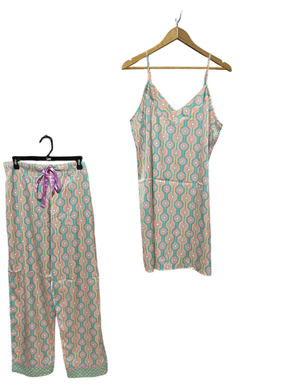 & ME |XL| B6| WOMEN'S TWO-PIECE RETRO GEOMETRIC PRINT SATIN PYJAMA SET