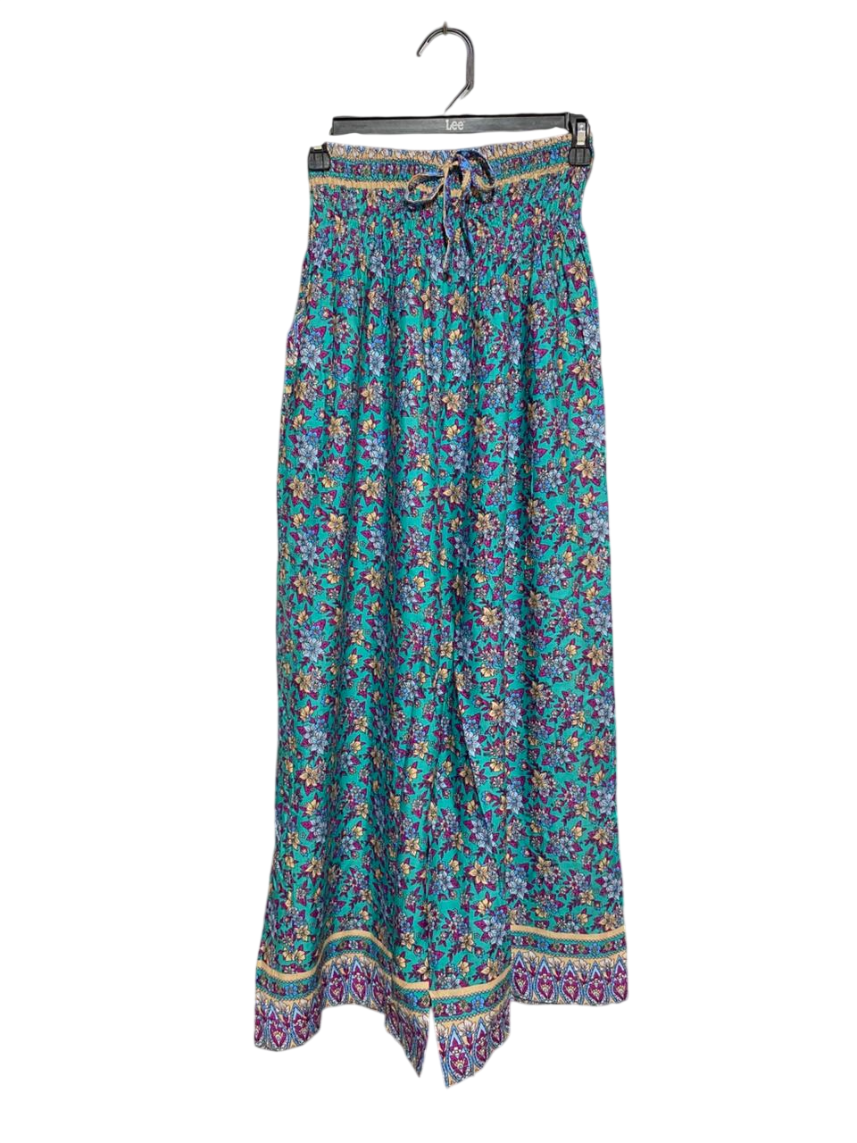 |S| WAIST 24| B7| BOHEMIAN TEAL FLORAL WIDE-LEG PALAZZO PANTS