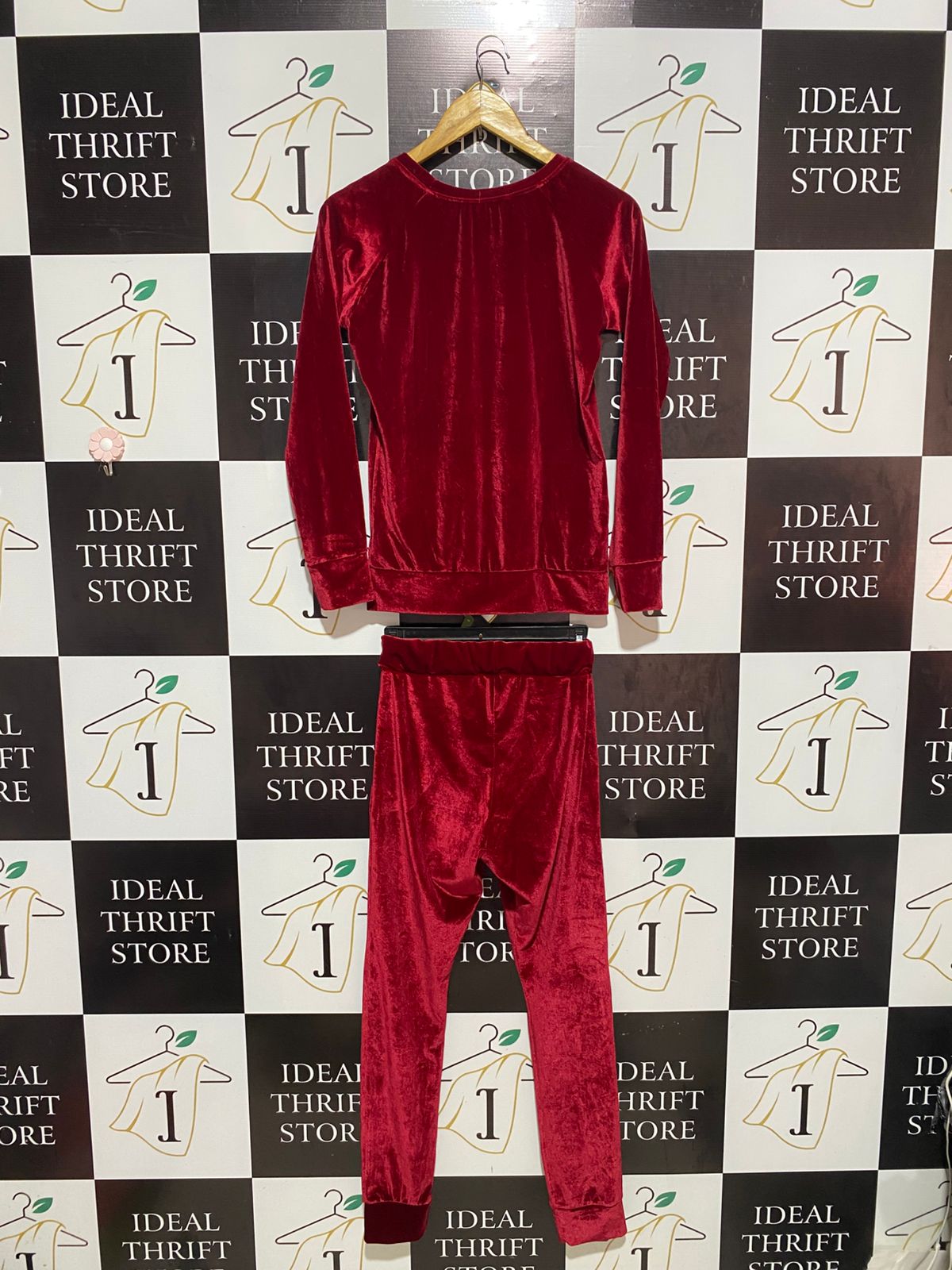 K&F |S| B7| LUXURY DEEP RED VELVET TRACKSUIT SET – CRYSTAL EMBELLISHED LOGO LOUNGEWEAR