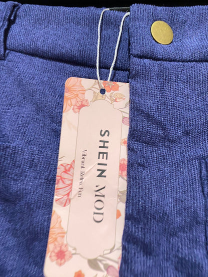 SHEIN |S| WAIST 26| B7| MOD HIGH-WAISTED NAVY BLUE CORDUROY TROUSERS – WIDE-LEG CARGO STYLE PANTS