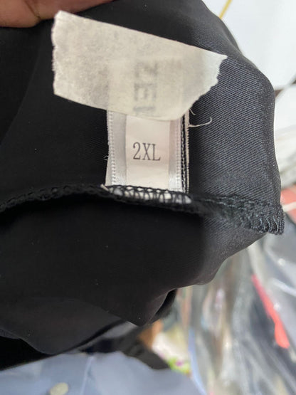 DAIZZE |XL| WAIST 30| B7| ELEGANT BLACK SATIN WIDE-LEG TROUSERS – GLITTER METALLIC CROSSOVER WAISTBAND