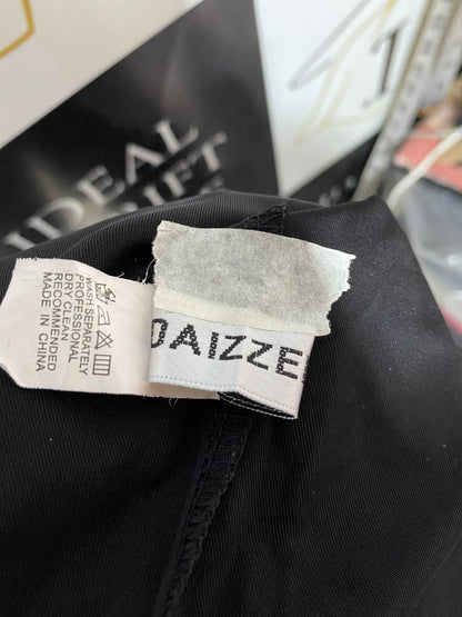 DAIZZE |XL| WAIST 30| B7| ELEGANT BLACK SATIN WIDE-LEG TROUSERS – GLITTER METALLIC CROSSOVER WAISTBAND