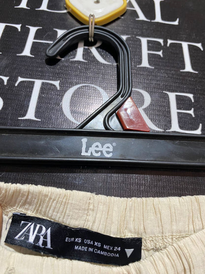 ZARA |S| WAIST 26| B7| PREMIUM LINEN BLEND DRAWSTRING WIDE LEG PANTS